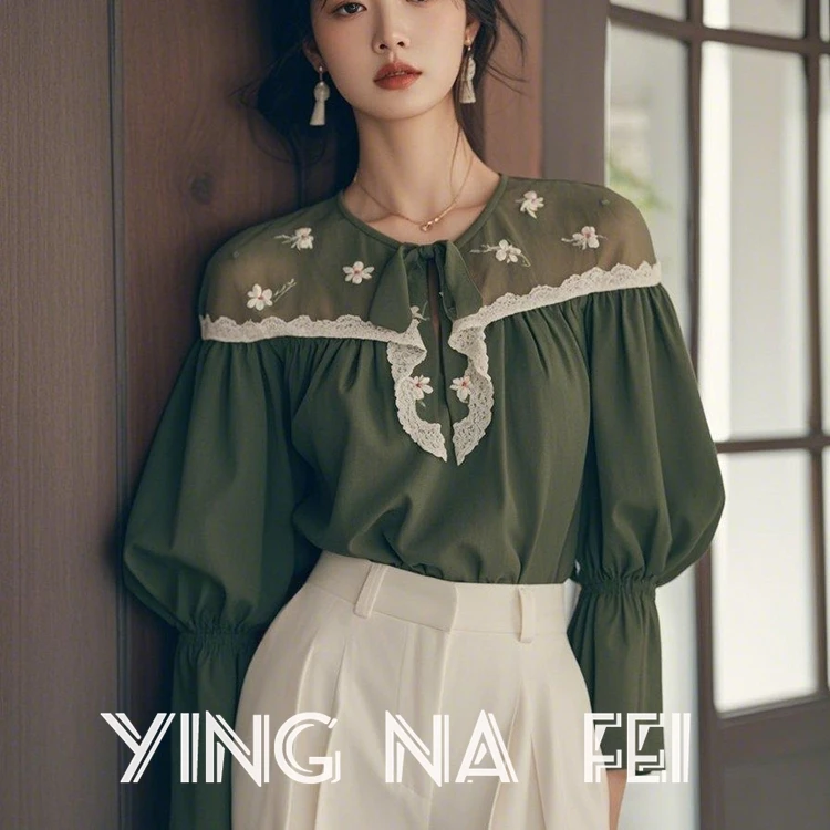早秋季气质蕾丝边长袖衬衫2025新款女轻奢高级感法式绝美小上衣女