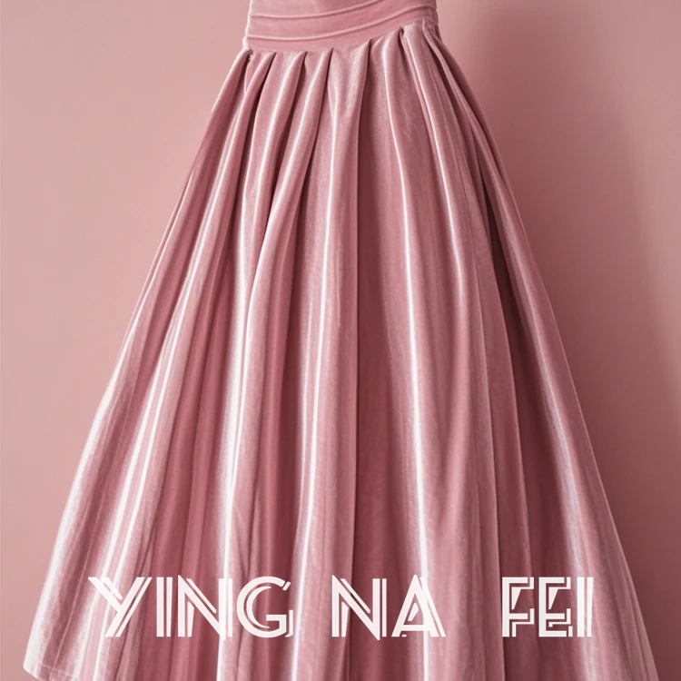 绝美粉色a字丝绒半身裙女2025秋季时尚洋气爆款高级感气质长裙子