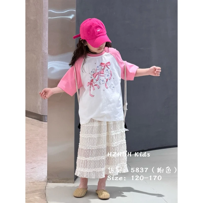 中大童2024夏季新款久5837女童休闲时尚百搭短袖T恤丁达尔穿搭