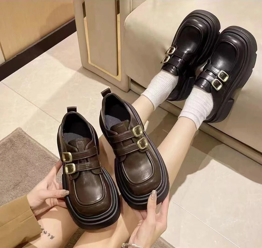 厚底小皮鞋女英伦风2024春秋新款乐福鞋女百搭矮个子增高jk单鞋女
