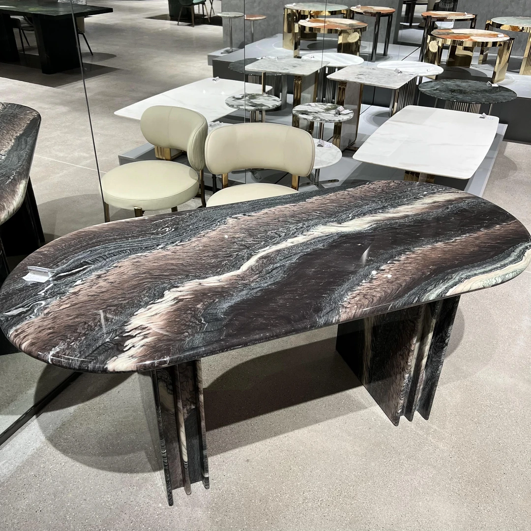 山水紫轻奢天然奢石别墅客厅家用餐桌轻奢高端设计