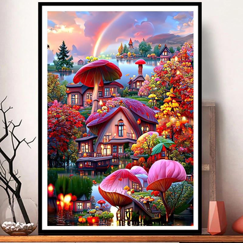 皇室蒙娜丽莎繁华蘑菇屋十字绣2025今年新款客厅小件爆款高端刺绣