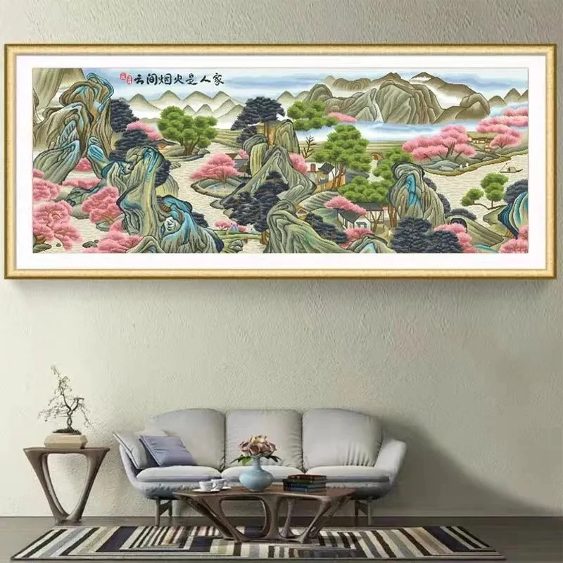 皇室蒙娜丽莎云间烟火十字绣2025年新款线绣客厅大幅风景手工刺绣