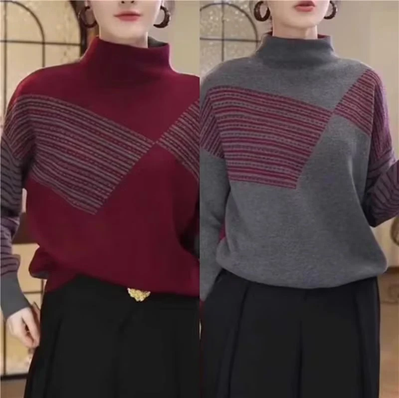 双面美人两穿！设计师款～秋冬高领时尚拼色加厚内搭毛衣针织衫H713