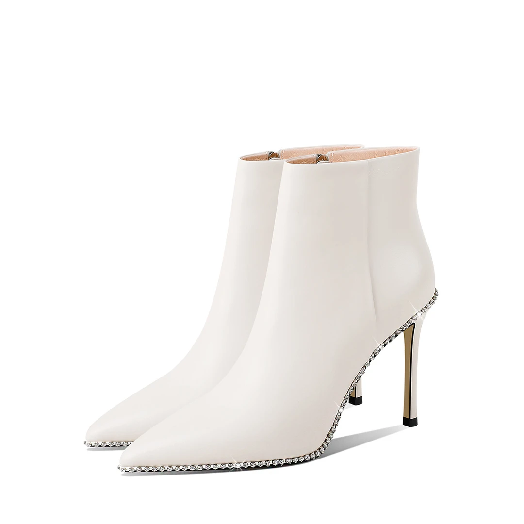 A/W小众原创真皮高跟靴子女细跟秋冬新款洋气尖头小短靴女靴