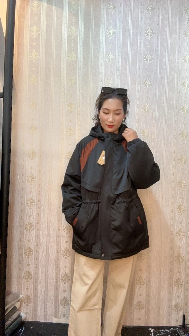 图片同款秋冬新款收腰中长连帽加棉外套百搭款