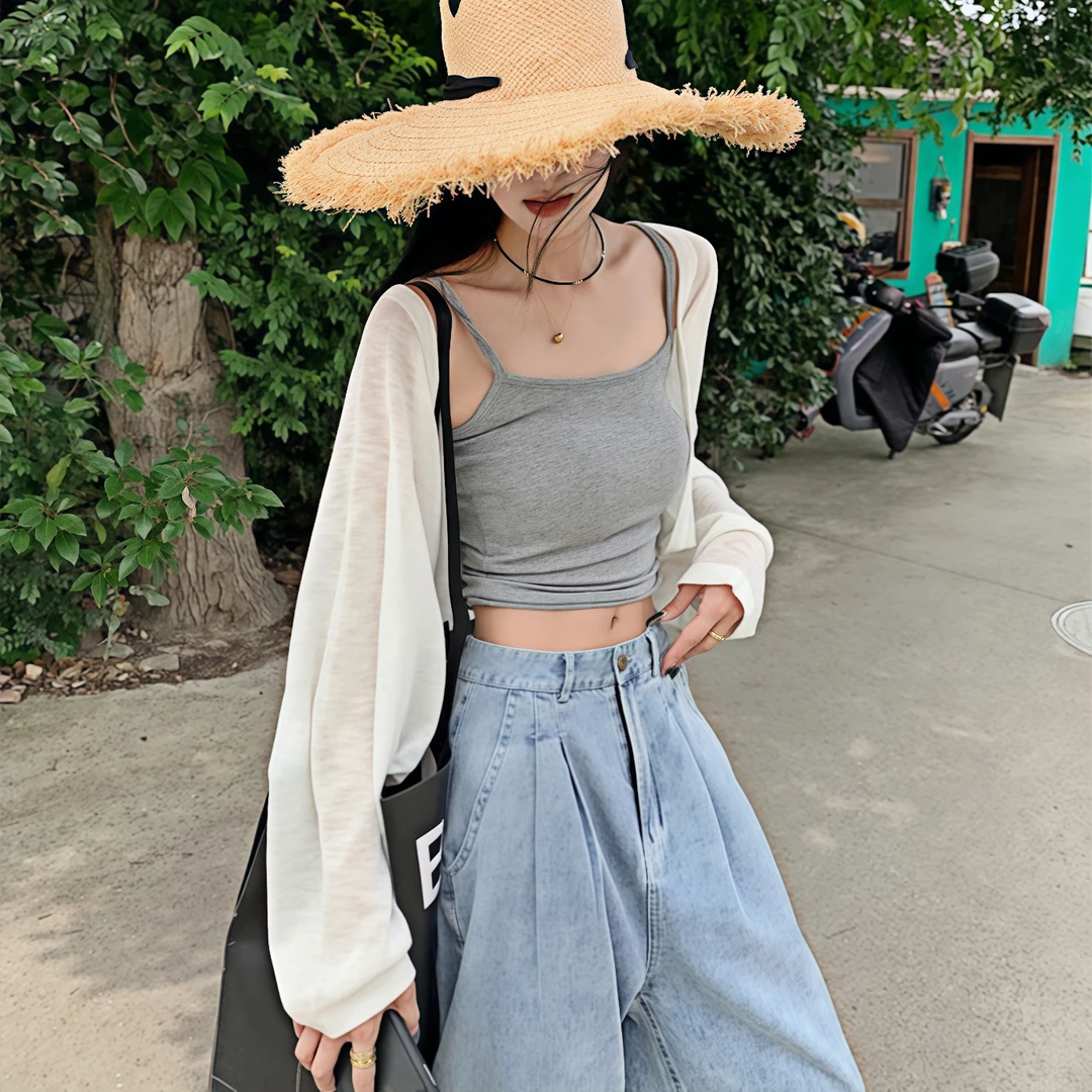 透气开衫短款外披薄款披肩防晒衫女外搭夏季新款宽松针织外搭开衫