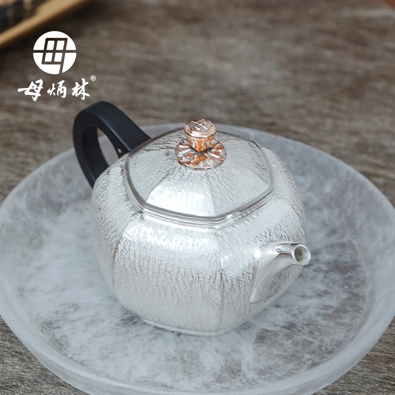 母炳林【国大师母炳林】原创纯手工家用中式复古纯银六合泡壶木把