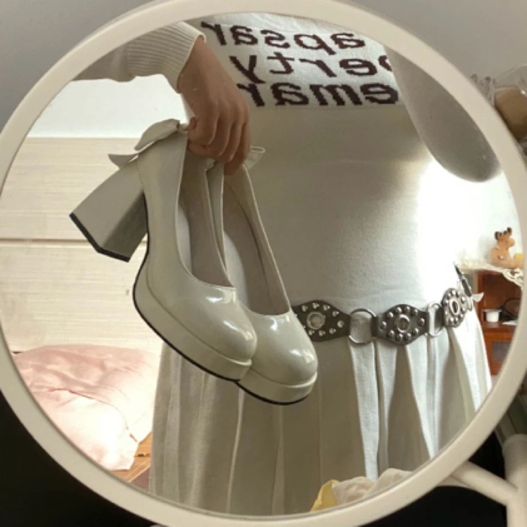 玛丽珍高跟小个子显高公主蝴蝶结白色显脚小复古法式百搭粗跟温柔