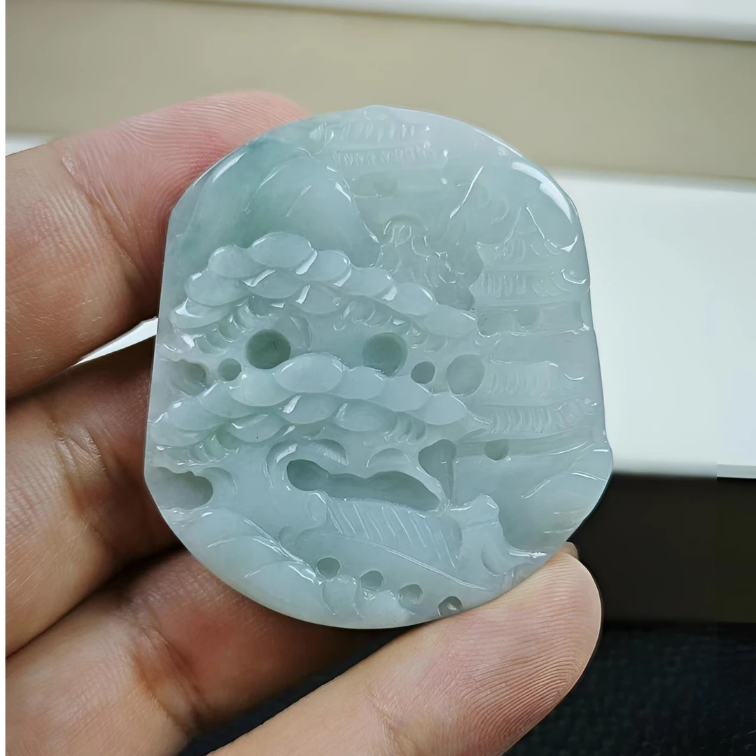 天然缅甸翡翠A货山水牌