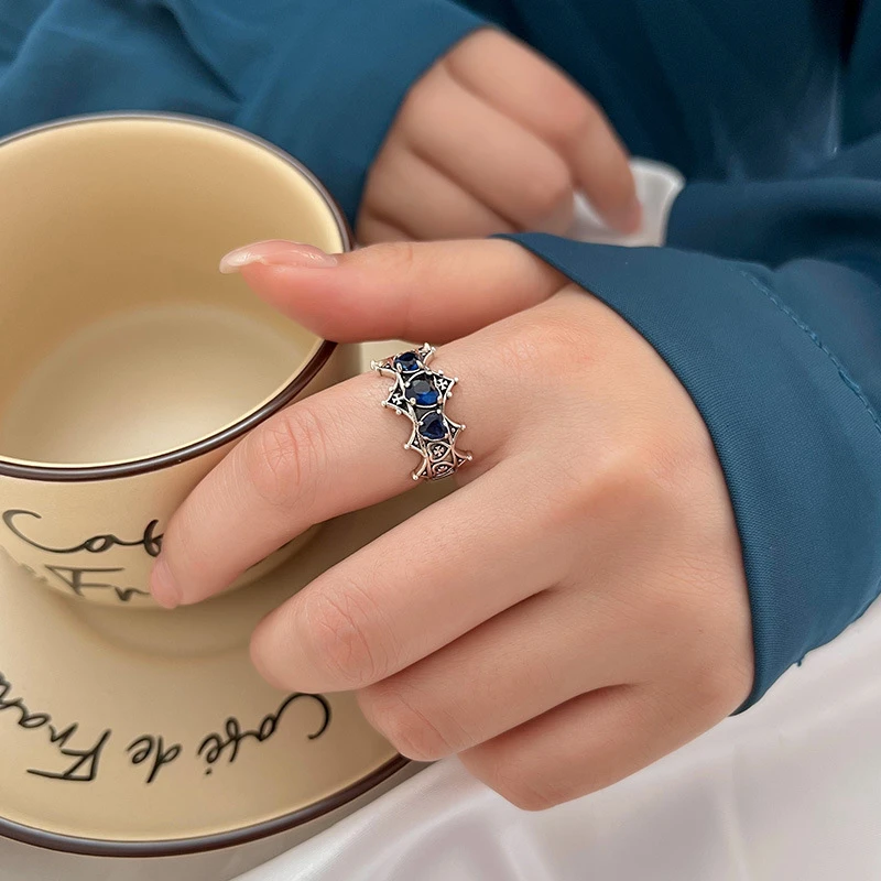925银合成锆石戒指 精致时尚星空气质紫霞仙子十字锆石戒指风指环