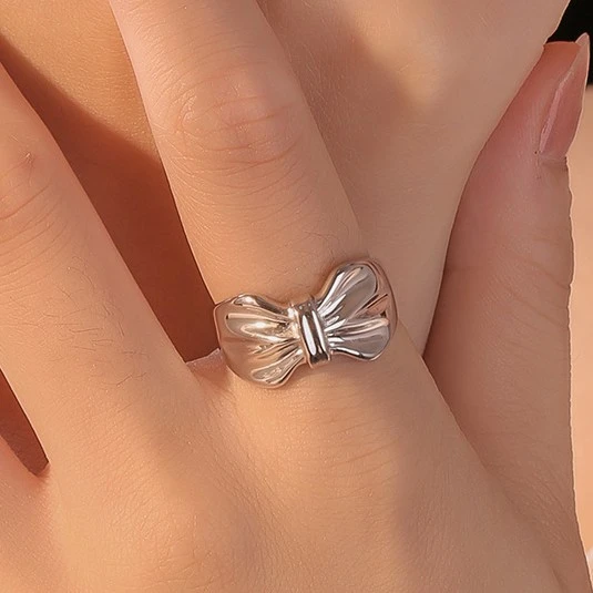 925银戒指 素银气质简约蝴蝶结戒指日韩小清新个性冷淡风指环
