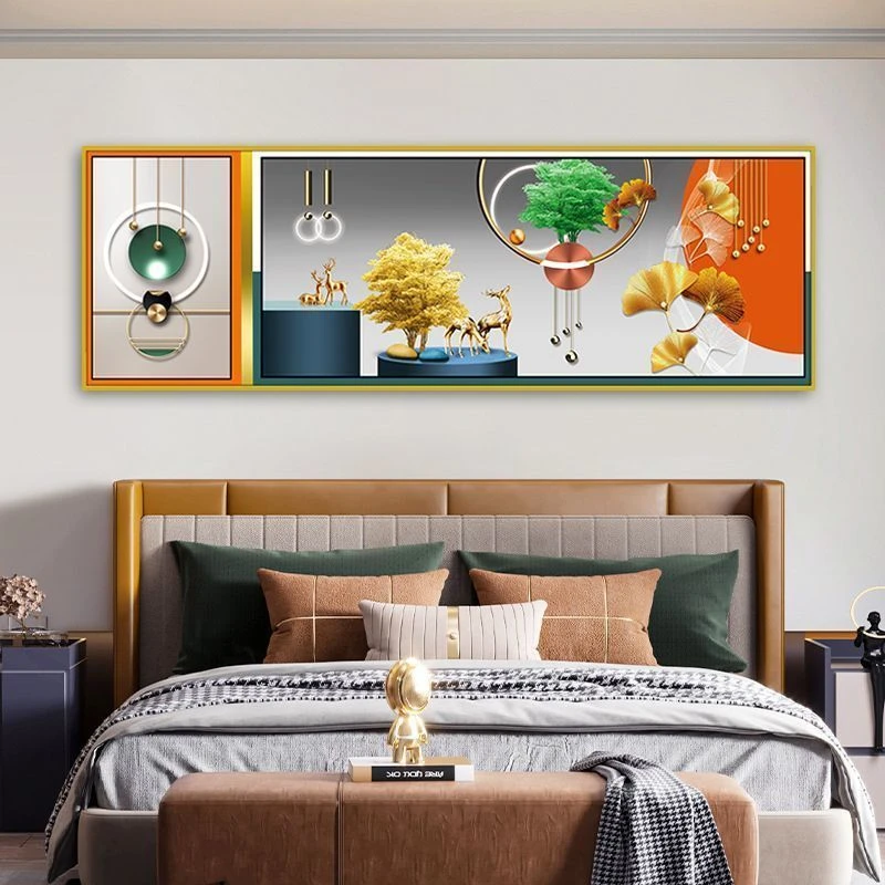 麋鹿床头装饰画客厅贴画3d立体墙贴自粘酒店宾馆主卧装饰画定制