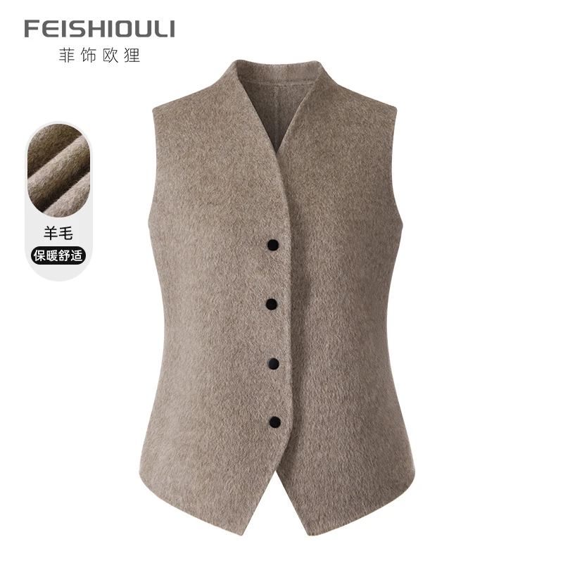 双面呢马甲女2025秋冬新款无袖短款超细长羊驼毛马夹背心外套显瘦