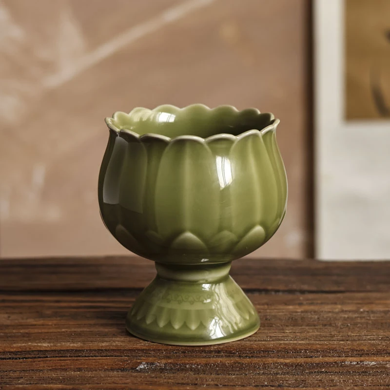 【老王】秘色绿色莲花建水（Q2686）容300cc高11cm