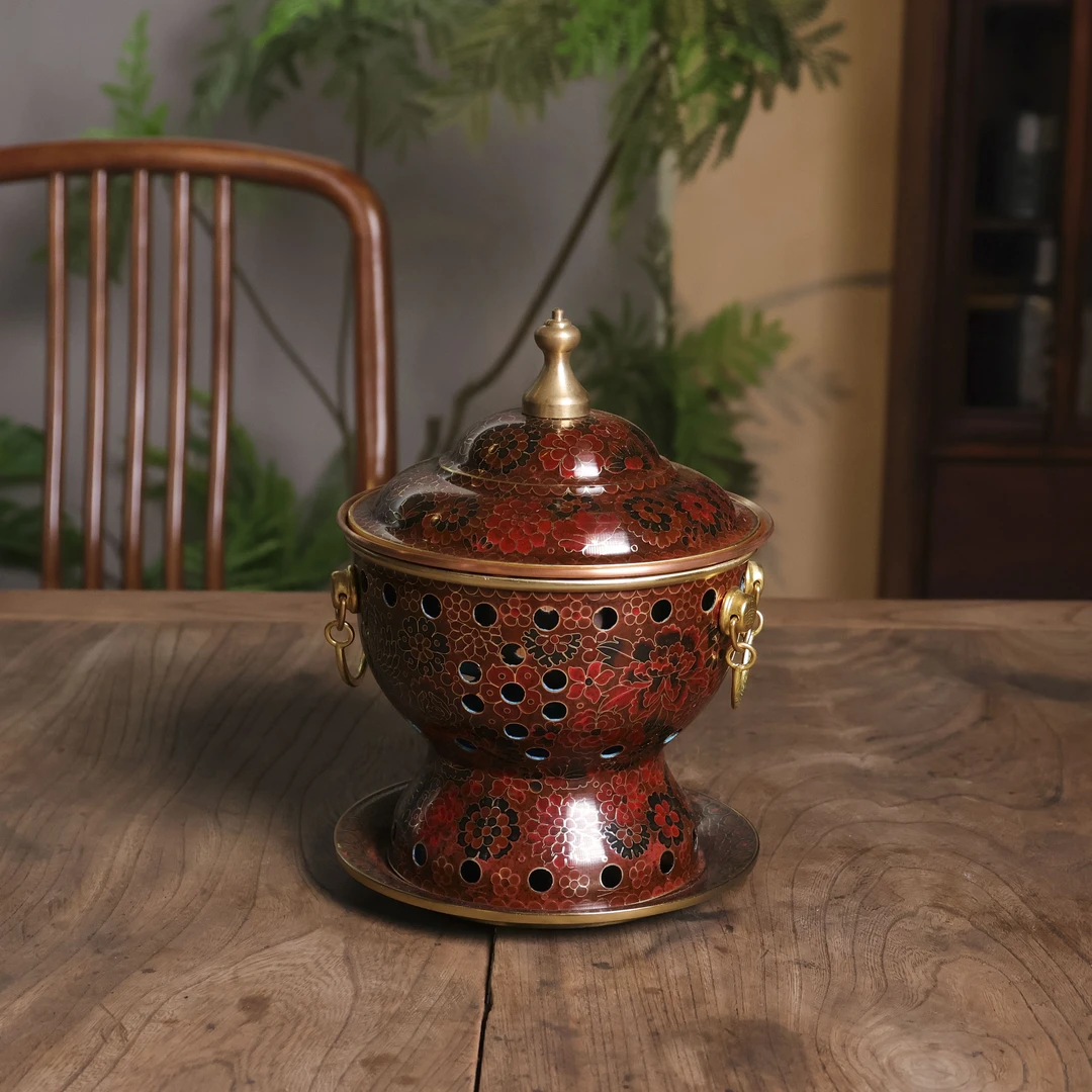 【铜景文创】百花齐放-红宝石色-单人-景泰蓝铜火锅（铜景0116）