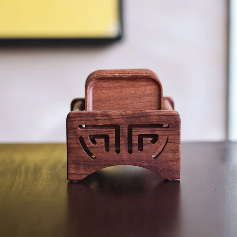 【老王】HL09花梨木方形杯垫套组6+1（HL09）