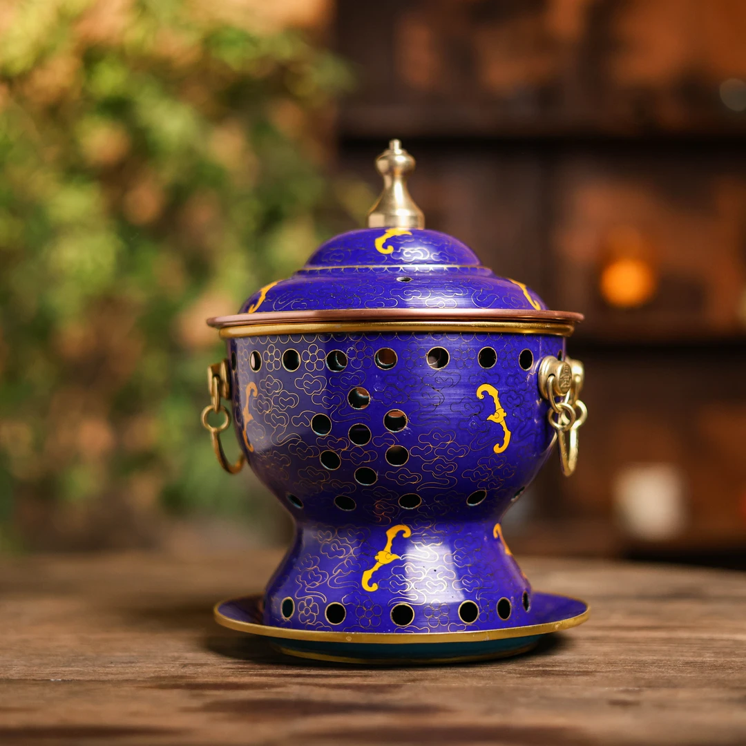 【铜景文创】天降洪福-大蓝底-单人-景泰蓝铜火锅（铜景0108）