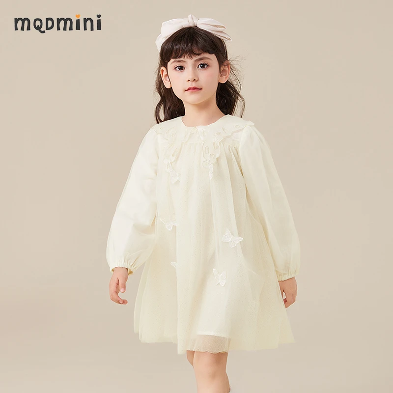 MQDMINI【立体蝴蝶】儿童纯色连衣裙25秋季新款童装女宝蕾丝连衣裙