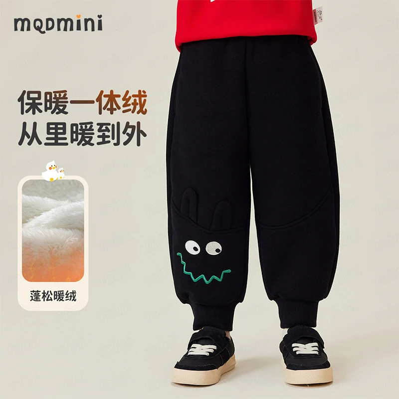 MQDMINI童装冬季新款男童加绒加厚休闲裤立体耳朵长裤百搭卫裤
