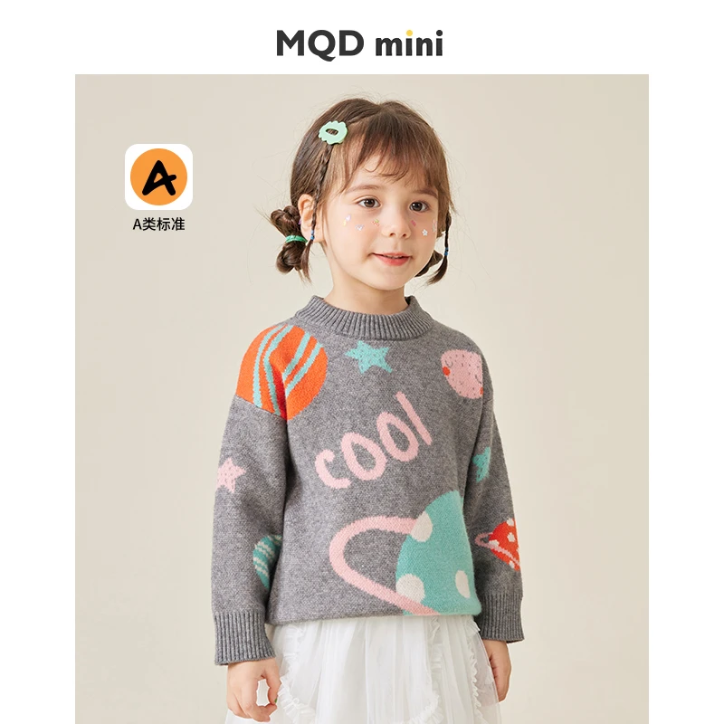 MQD女童套头毛衣儿童圆领秋装上衣宝宝春秋款针织衫洋气衣服