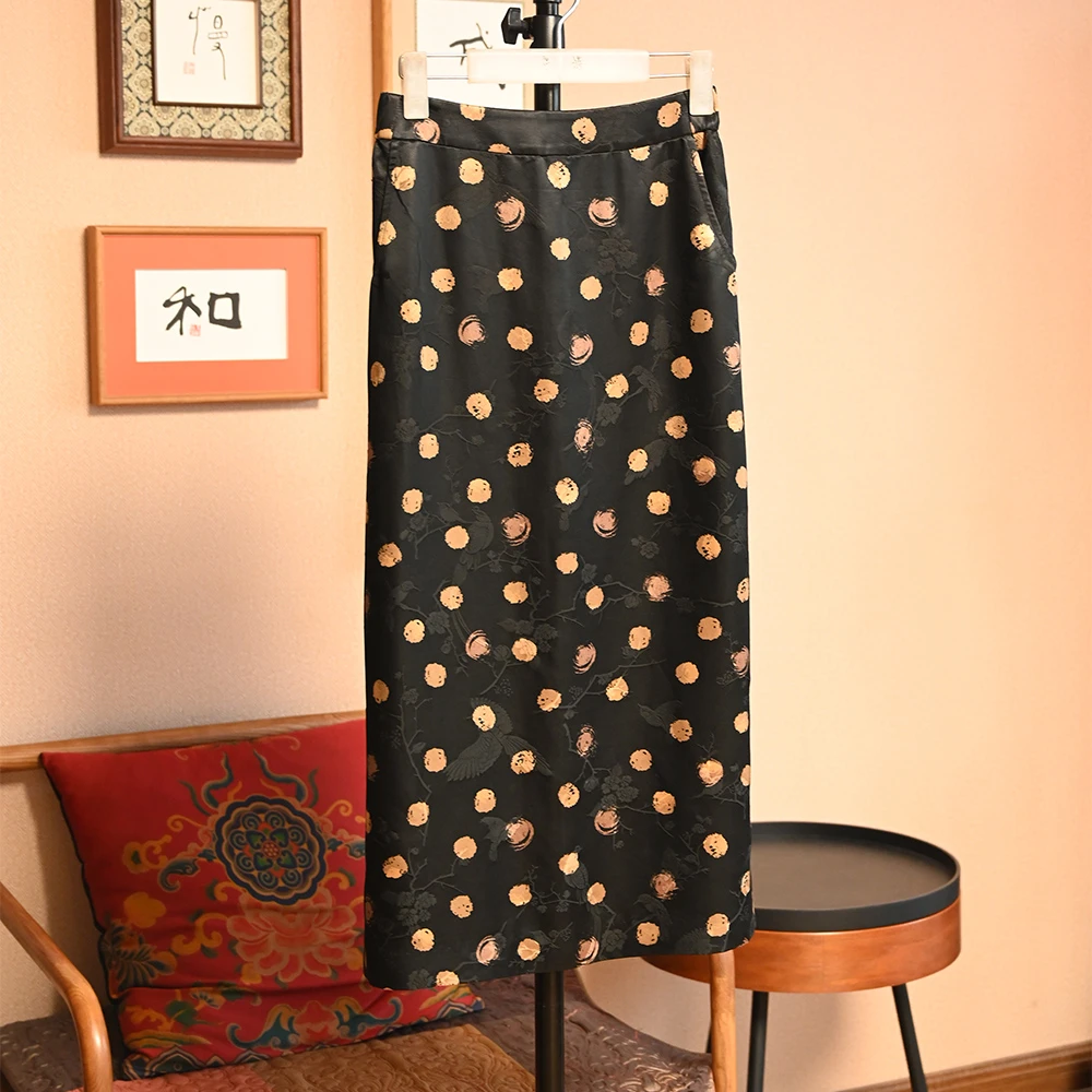 40姆米秋冬羊毛半身裙直筒长裙显瘦气质高腰时尚黑色开叉休闲裙