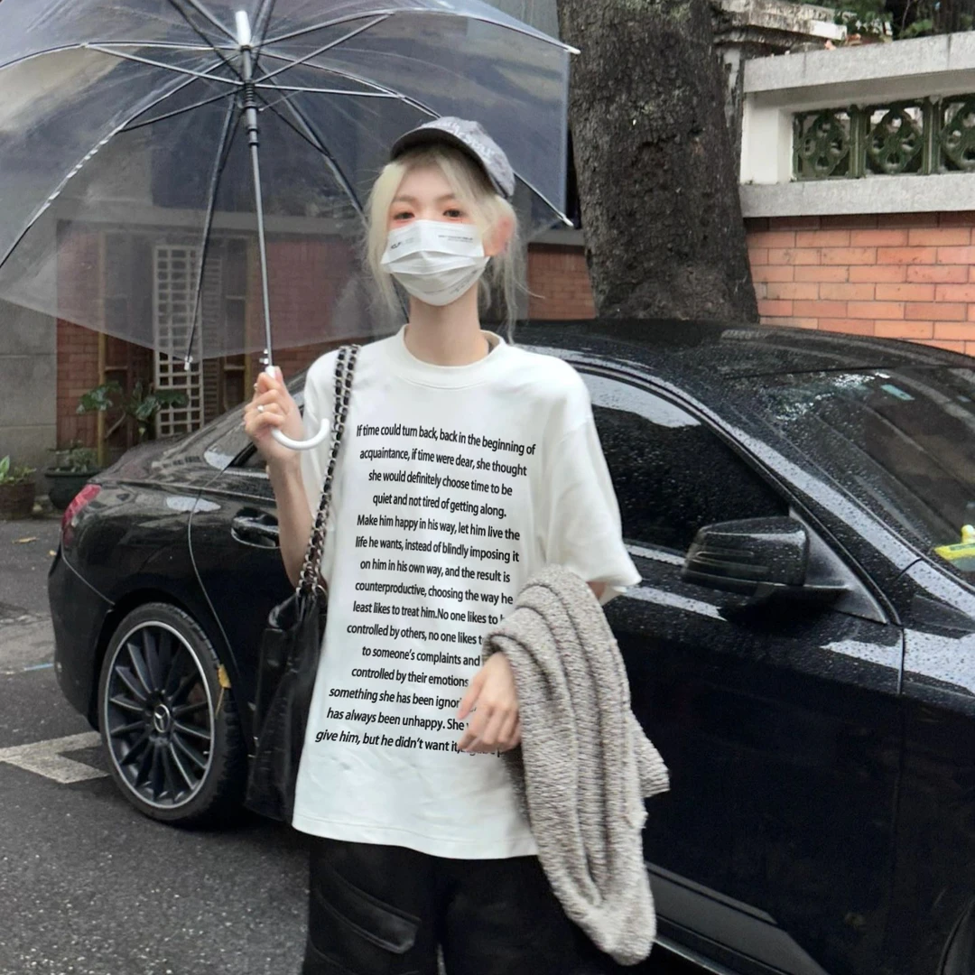 100%重磅纯棉美式高街短袖T恤女夏季新款宽松百搭休闲情侣上衣ins
