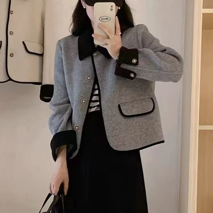 名媛香风大衣短款小个子秋冬针织毛呢外套新款小香风显瘦气质125
