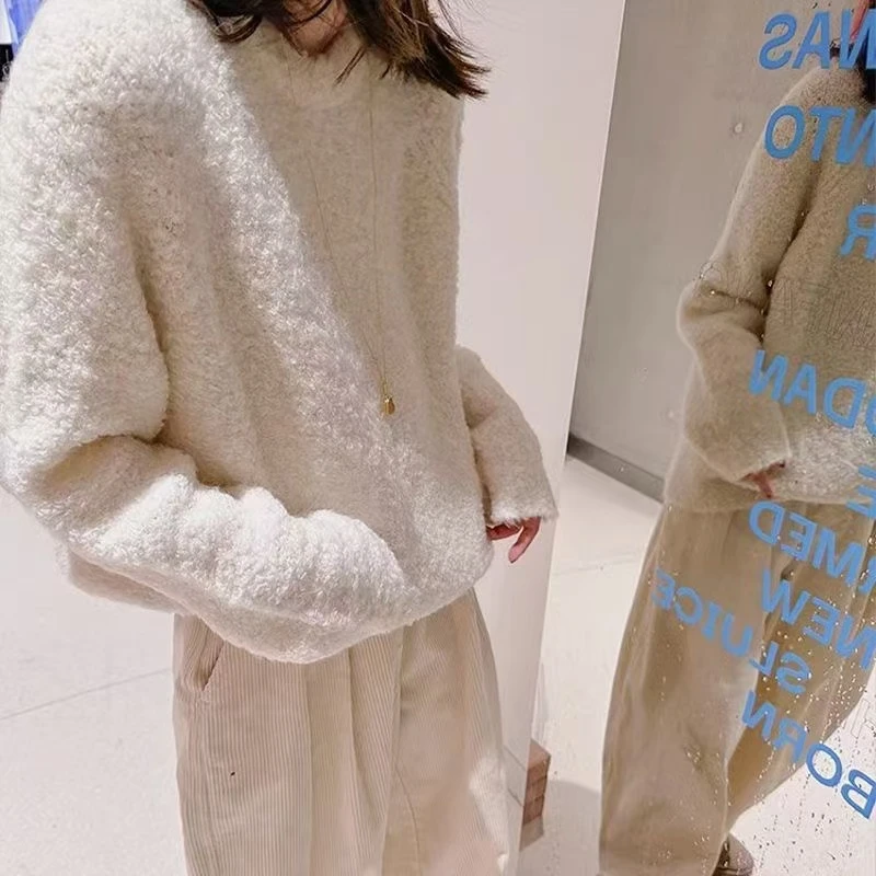 新款慵懒颗粒绒粉色纯色毛衣女秋冬内搭高级感超好看绵针织加厚