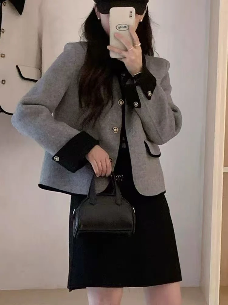 大衣短款小个子秋冬毛呢毛衣外套新款小香风显瘦气质网红时尚
