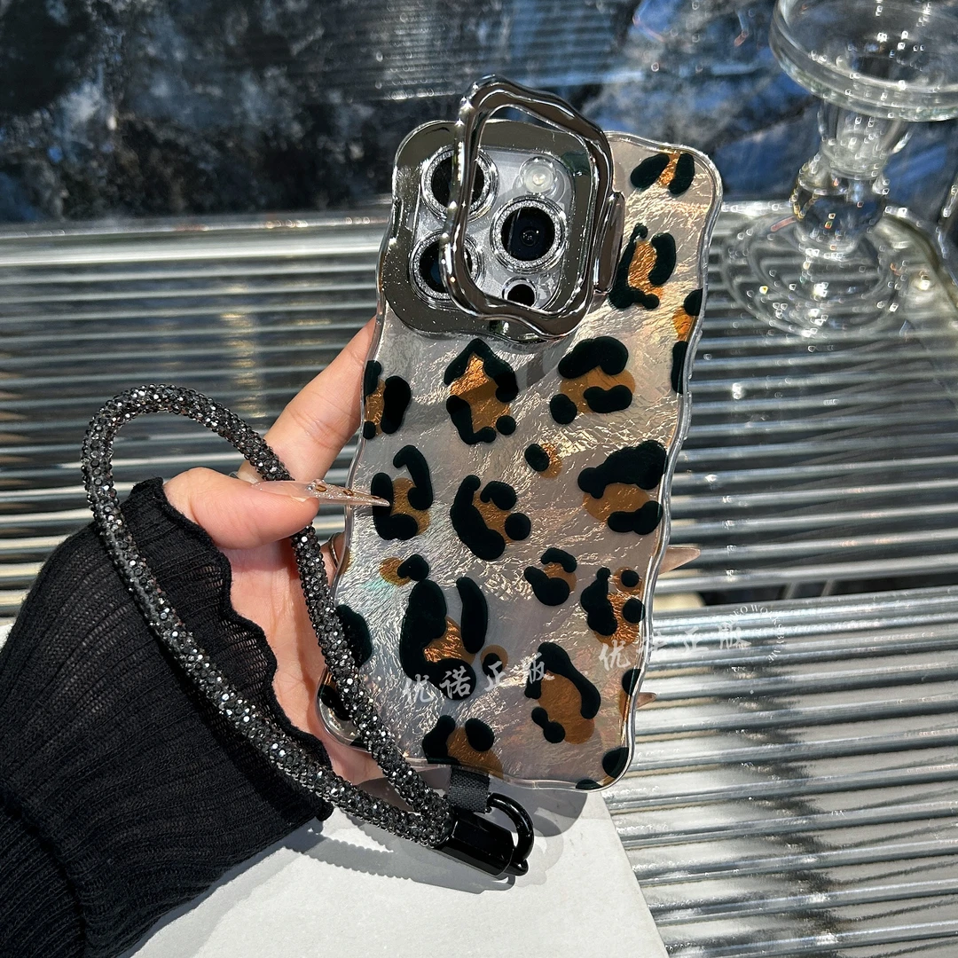 【适用苹果/华为】iPhone16防摔全包镜头支架美拉德棕豹纹女手机壳