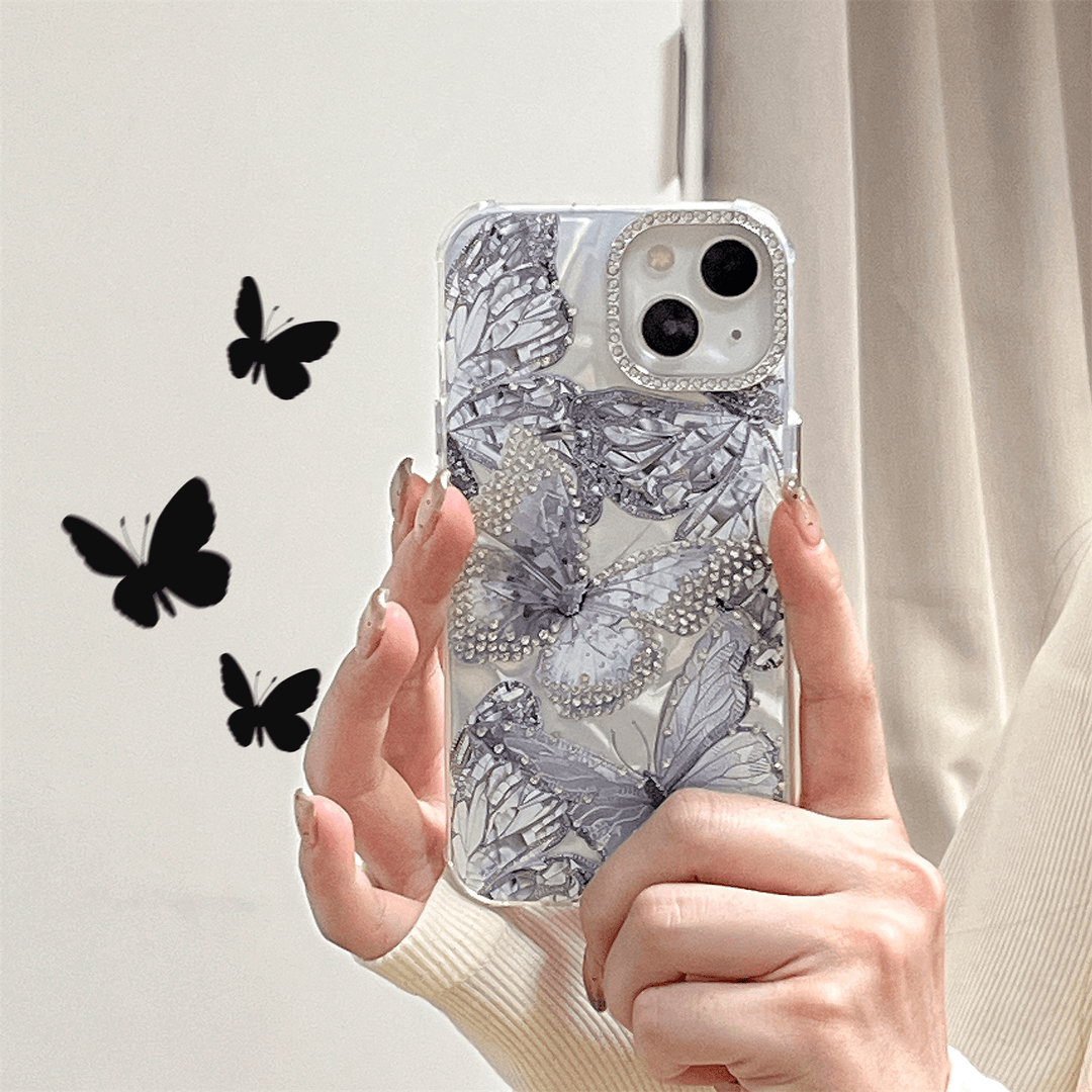 【适用苹果】iPhone15/14Promax防摔立体点钻水晶蝴蝶女新款手机壳