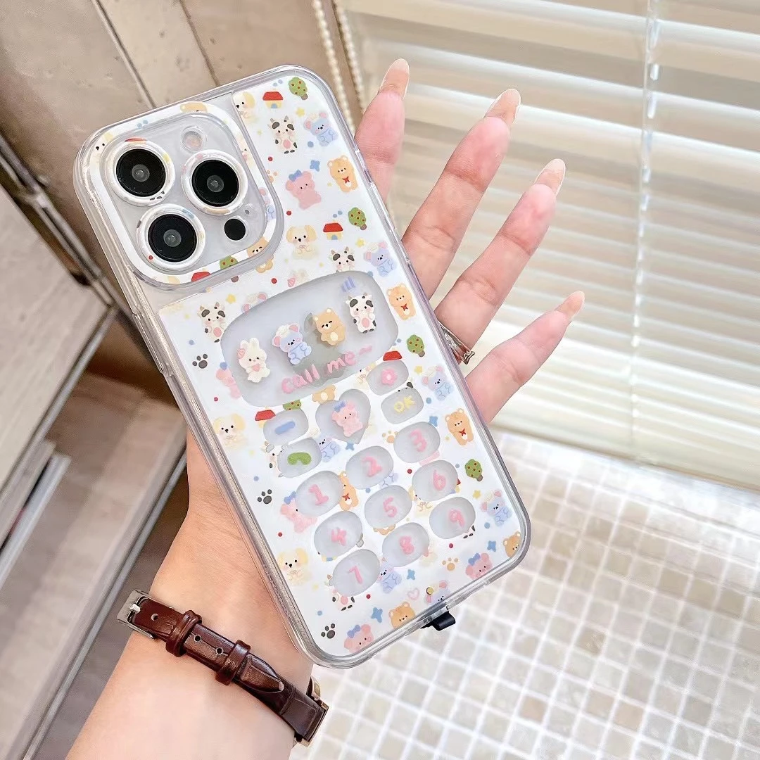 【适用苹果】iPhone15/14Promax防摔精孔发光动物电话机女新手机壳