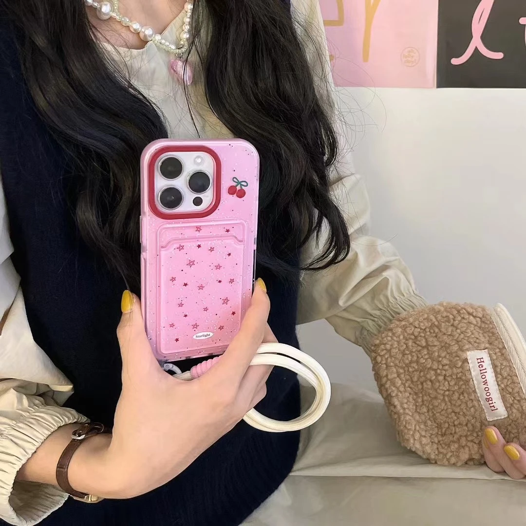 【适用苹果】iPhone15/14Promax防摔卡包星星带贴冰淇淋女新手机壳