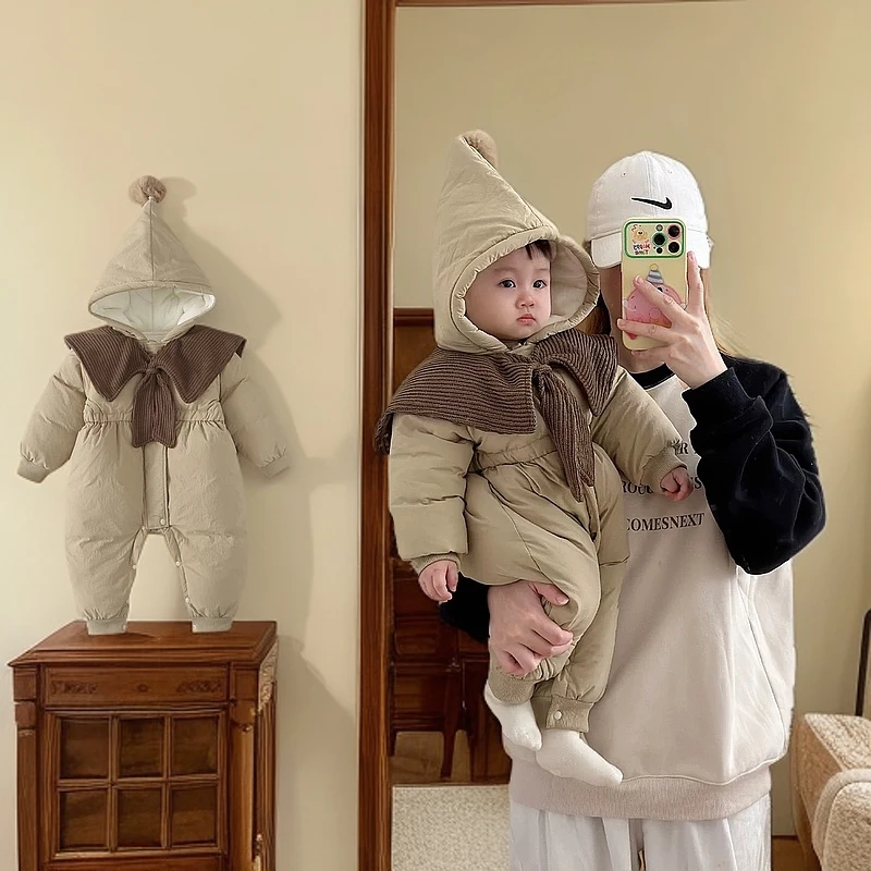 男女宝宝冬装棉服超萌加厚洋气冬季哈衣-3婴儿冬款连体衣加绒爬服
