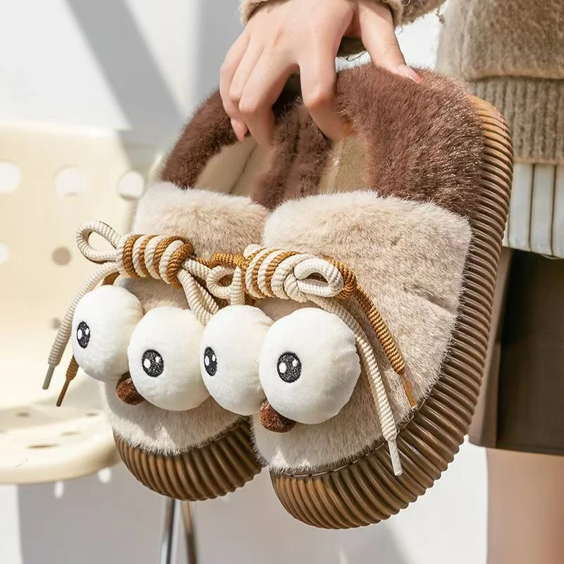 可爱大眼棉鞋女包跟冬季室内家居厚底毛绒保暖棉拖鞋女款2024新款