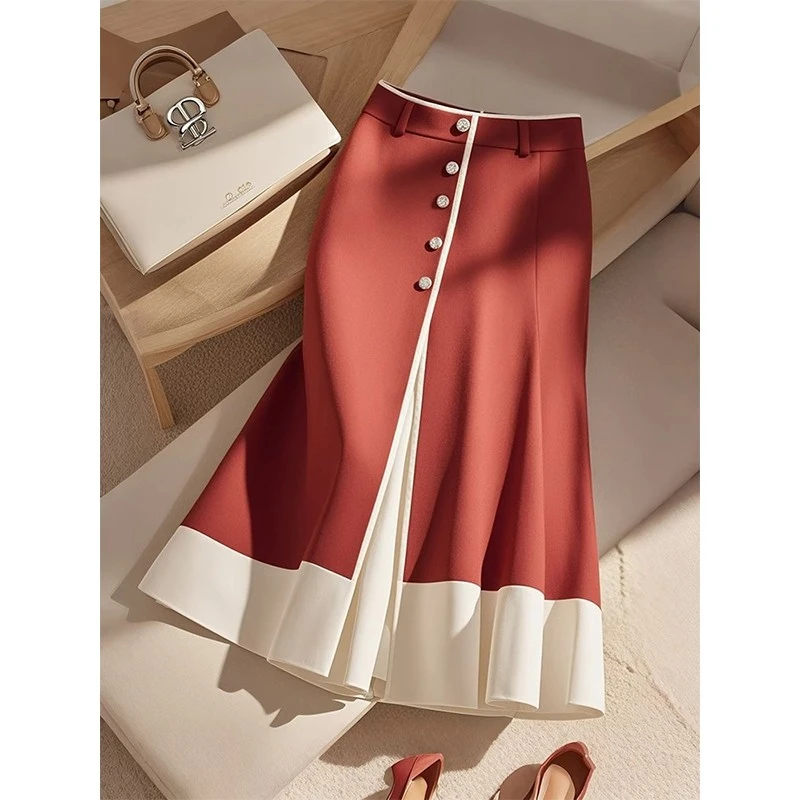 今年流行爆款撞色a字半身裙女秋季新款设计感减龄高腰显瘦长裙子
