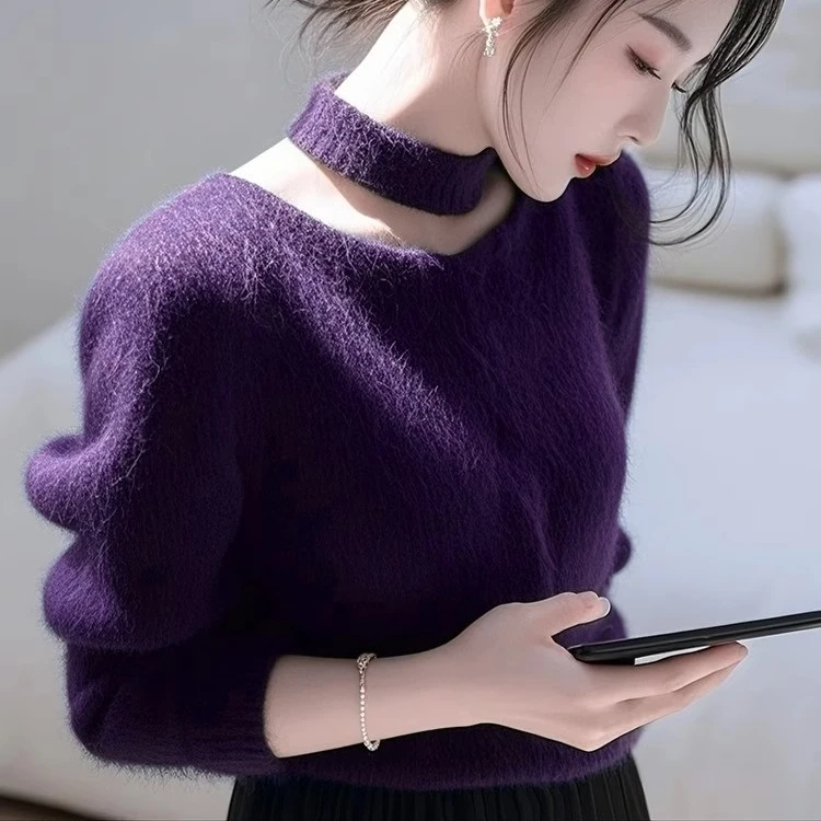 女款紫色毛衣女冬季感超好看气质独特漂亮奶呼呼软糯内搭针织外穿