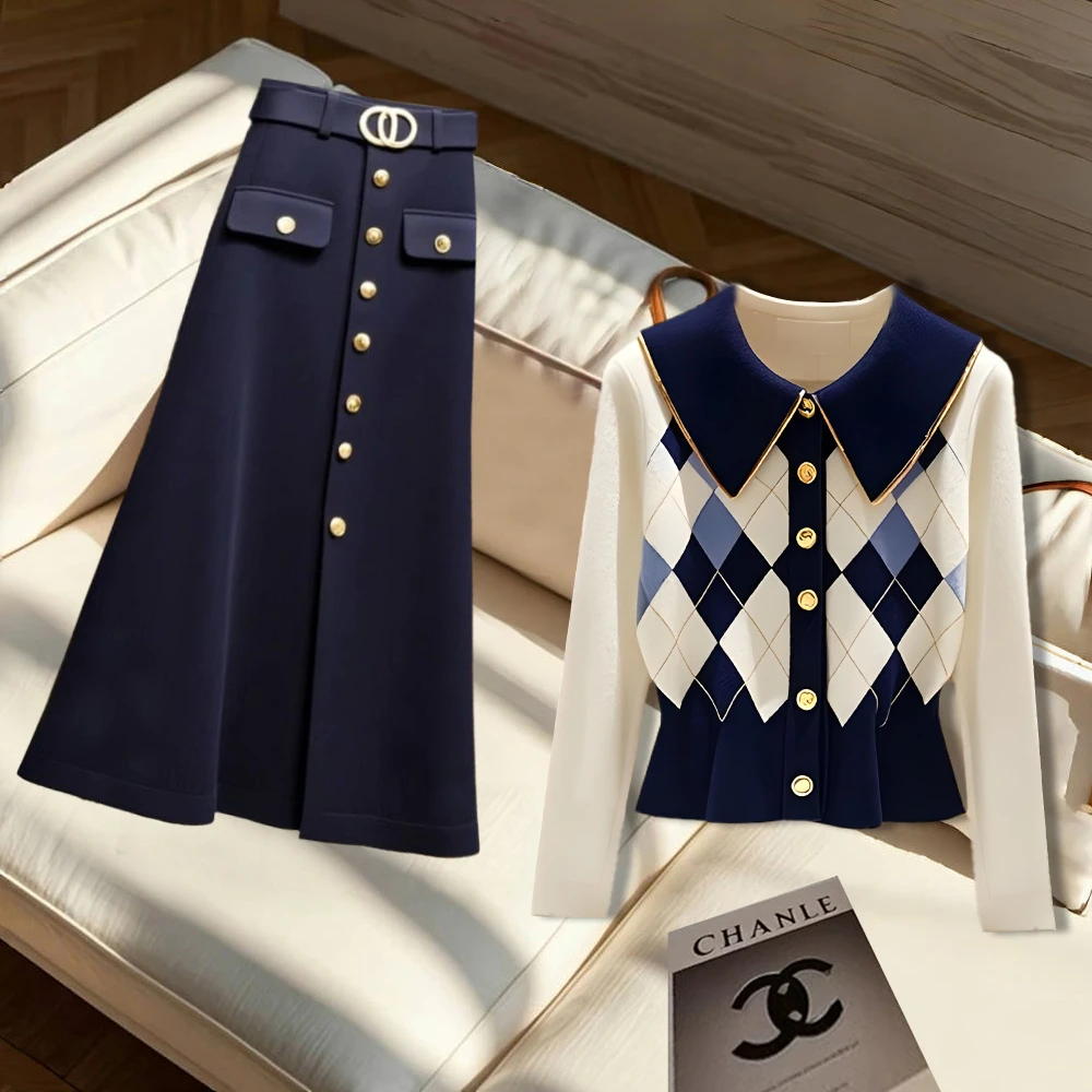 失序混搭高端欧货轻奢洋气独特别致轻奢气质针织衫半身裙入秋套装