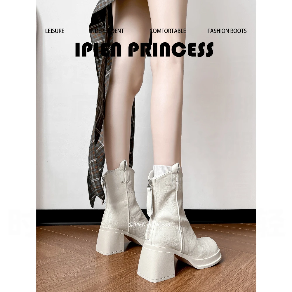 粗高跟马丁靴女2025秋季新款爆款V口切尔西靴增高瘦瘦洋气小短靴