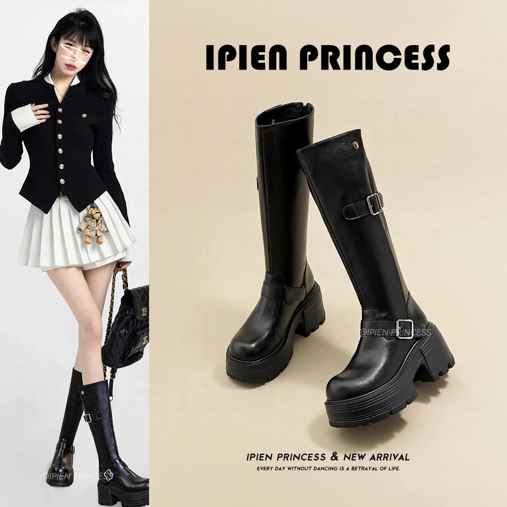 加绒厚底骑士靴女2026冬季爆款瘦瘦长筒靴百搭黑色英伦风高筒靴子