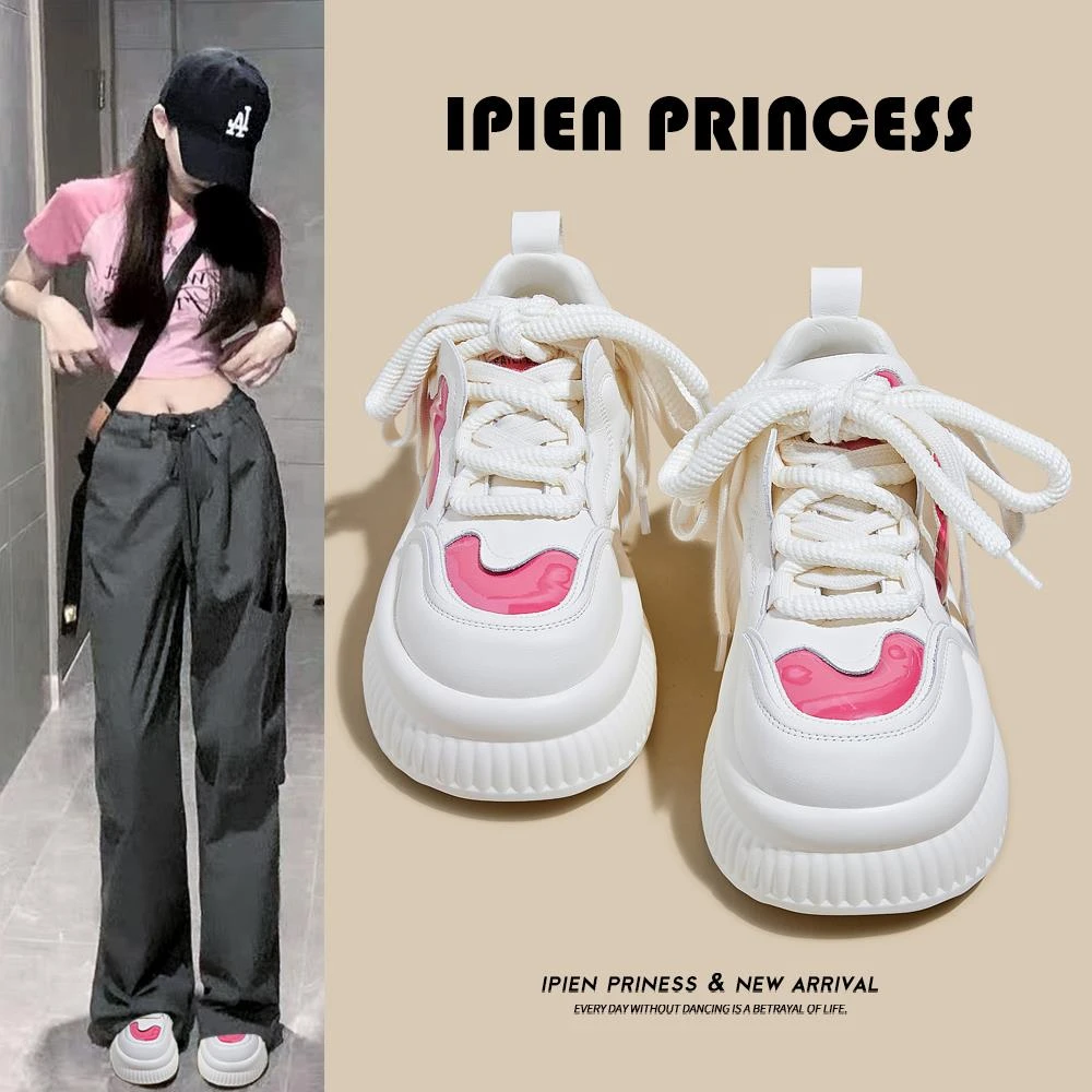 韩版小众时尚厚底小白鞋女2025春秋百搭面包鞋小个子百搭休闲板鞋