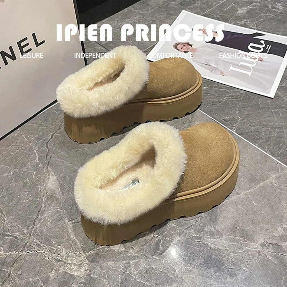 厚底松糕增高一脚蹬大头羊羔毛毛包头半拖鞋女秋冬季外穿2025新款