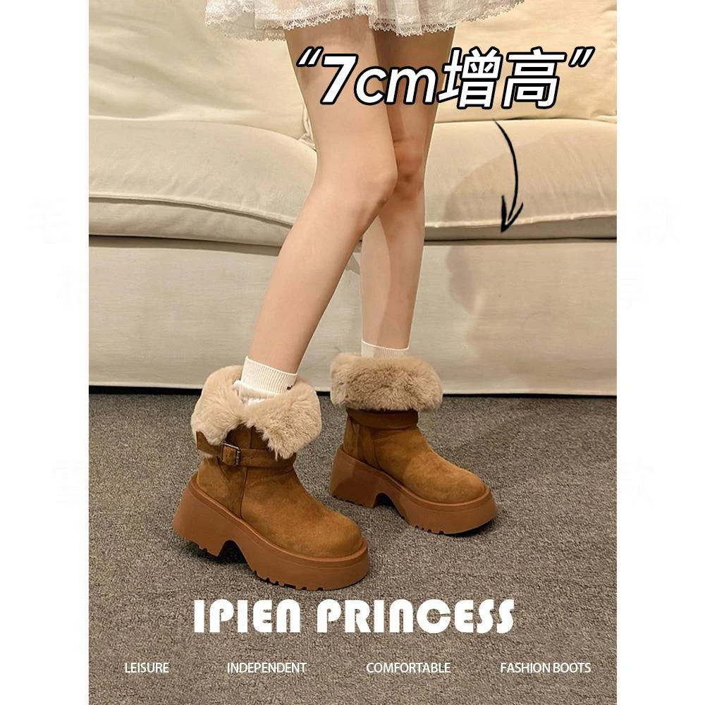 网红棉靴女款2025冬季新款复古百搭小个子厚底保暖皮毛一体雪地靴