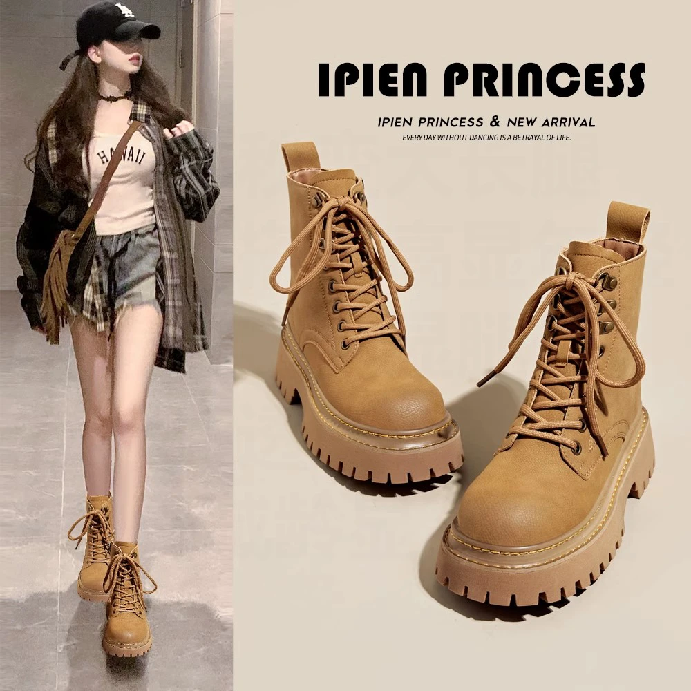 百搭加绒马丁靴女2025秋季新款大黄靴厚底增高爆款短靴不累脚潮靴