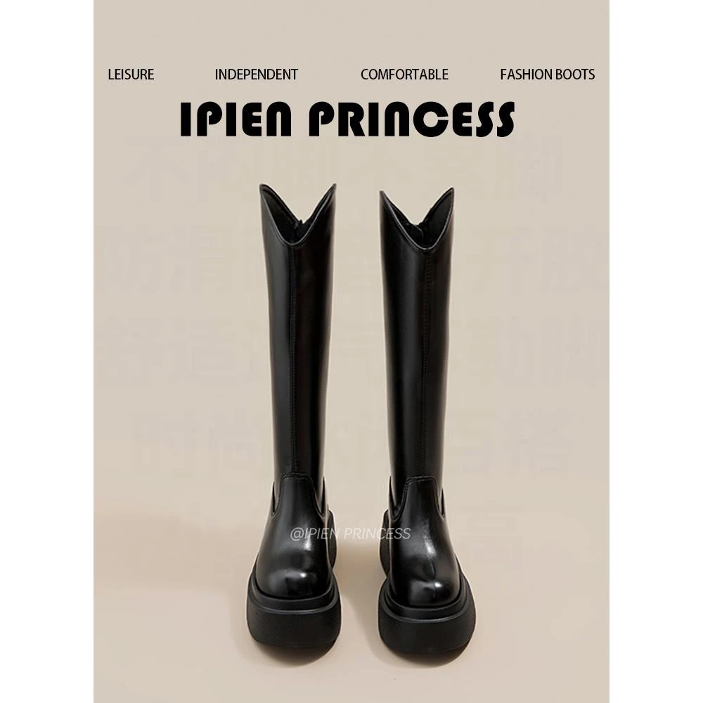 黑色百搭长筒靴女2026春秋新款爆款内增高骑士靴超高跟长筒瘦瘦靴