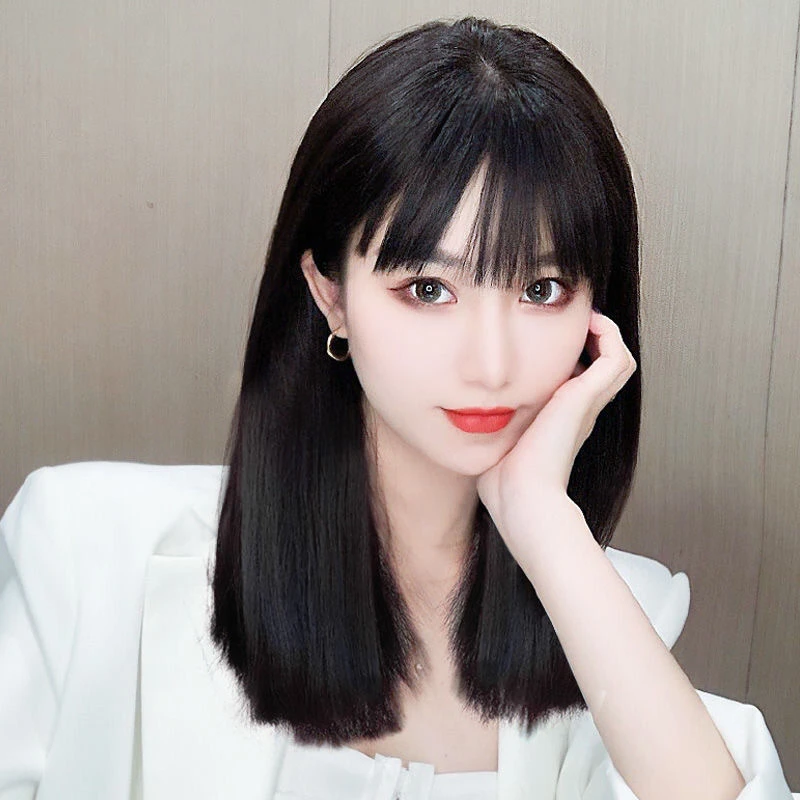 假发女长发自然全头套式黑长直中长发高温丝发丝漫画齐刘海假发套
