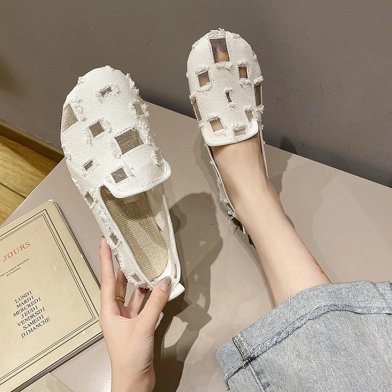 老北京破洞乞丐帆布鞋女春夏新款网鞋孕妇一脚蹬透气豆豆单鞋