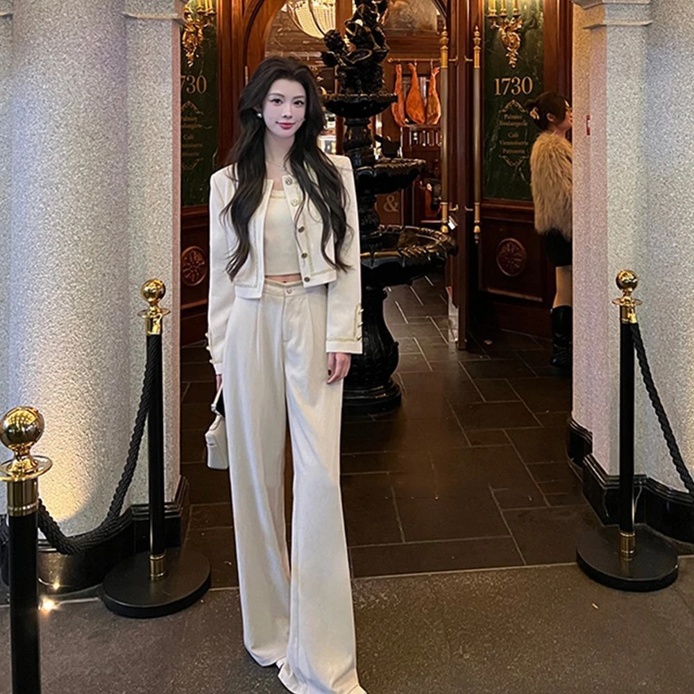 2025秋季搭配一整套气质名媛小洋装高级感时尚小香风白色三件套装