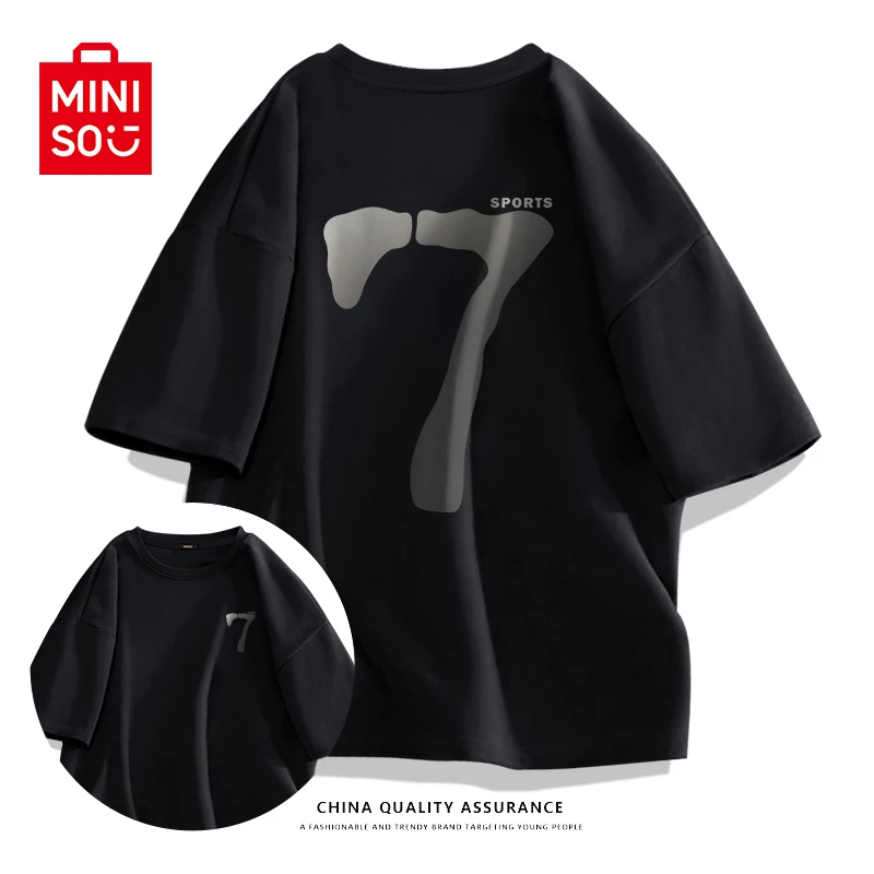 MINISO名创优品纯棉短袖男t恤美式潮流百搭圆领情侣装休闲半袖t恤